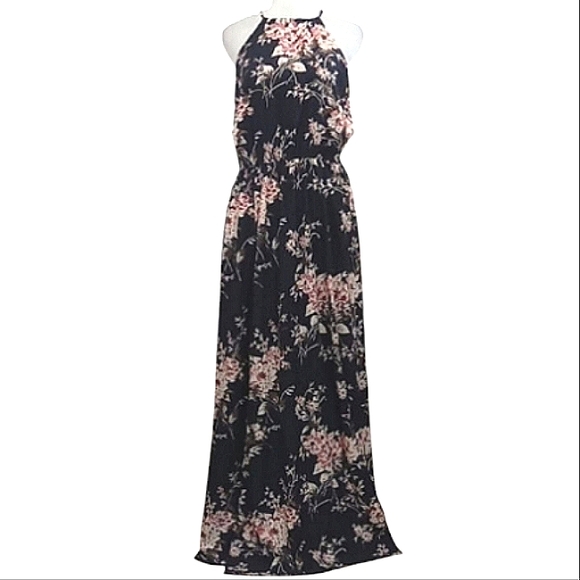 Lulus Feel The Music Midnight Blue Floral Print Maxi Dress Sz Medium - Picture 6 of 15